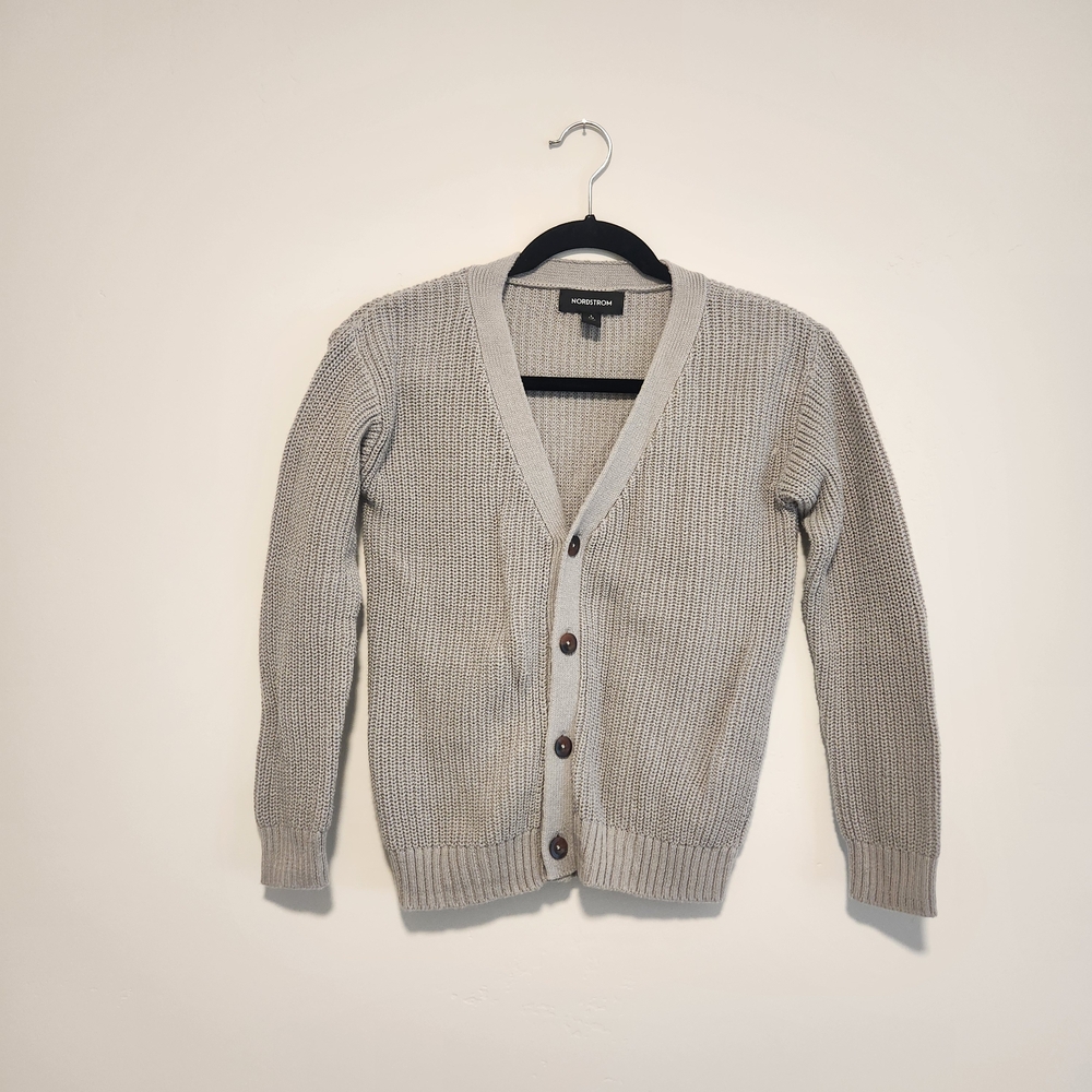 Nordstrom Womens Cotton Blend Grey Waffle Knit Cardigan Sweater Size Small - Picture 1 of 6